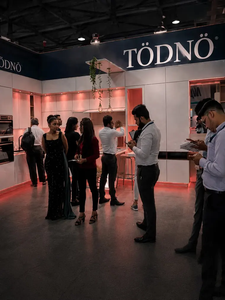 The exhibition stand with brand ambassadors and visitors