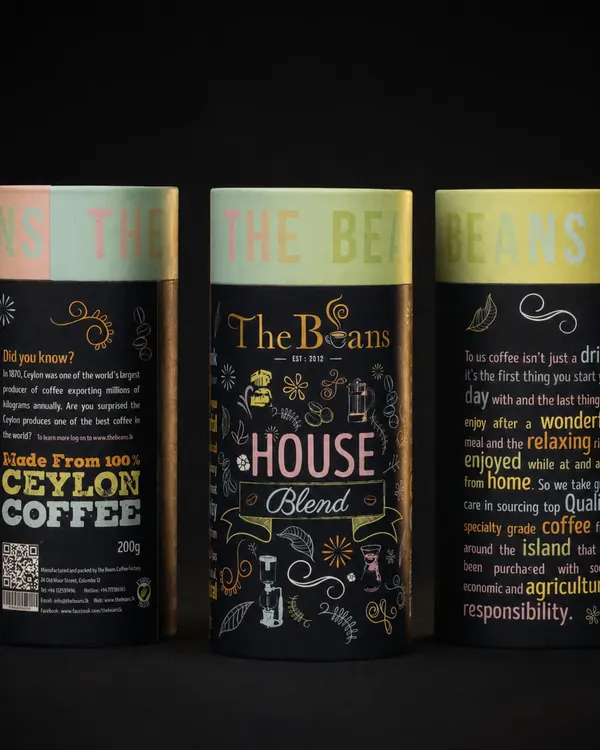 A studio product shot of Ceylon coffee packaging