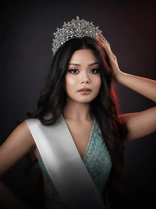 A pageant titleholder in crown and sash